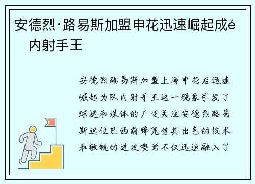 安德烈·路易斯加盟申花迅速崛起成队内射手王