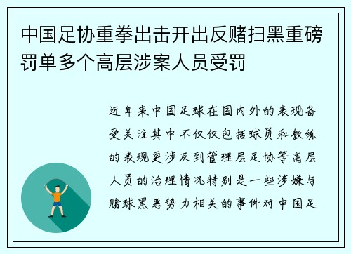 中国足协重拳出击开出反赌扫黑重磅罚单多个高层涉案人员受罚 中国足协重拳出击开出反赌扫黑重磅罚单多个高层涉案人员受罚